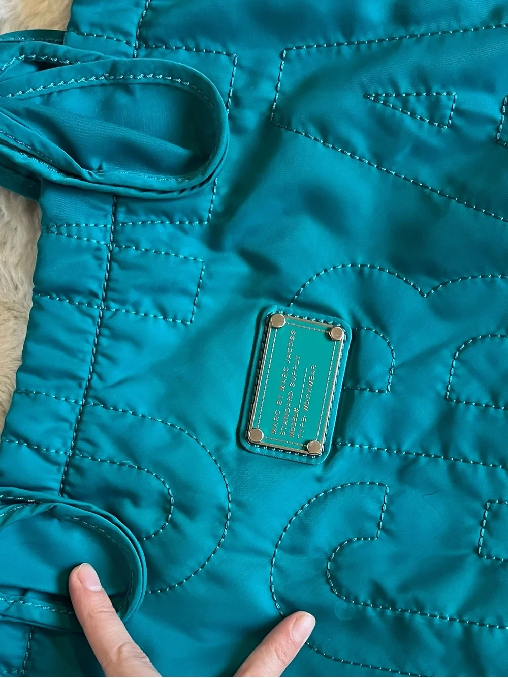 Marc by Marc Jacobs Teal Pretty Nylon Tate Tote - Quilted Logo Bag - Picture 6 of 9